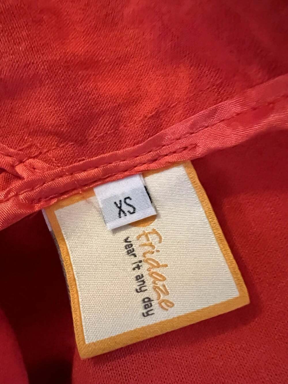 Fridaze 100% Linen Tunic XS S Orange Lagenlook Horn Buttons Hi Low Top - Picture 11 of 12